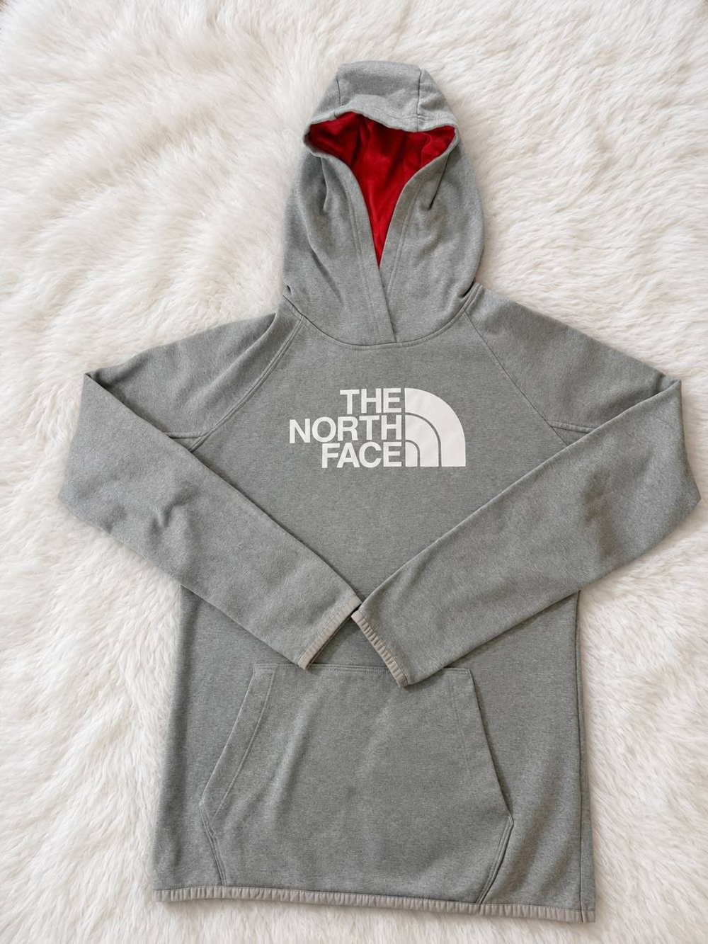 The North Face Grey Hoodie with Red Hood Lining